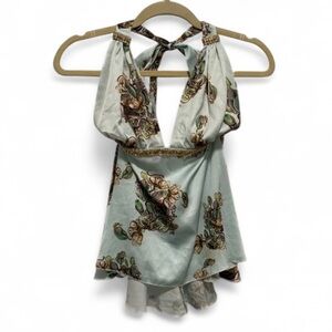 Y2K Blue Halter Neckline Bejeweled Tank Top